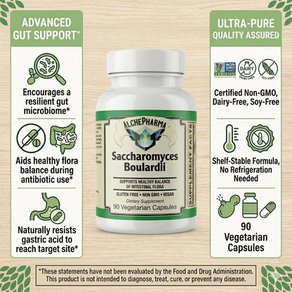 AlchePharma Saccharomyces Boulardii – Non-GMO – Dairy-Free Probiotic