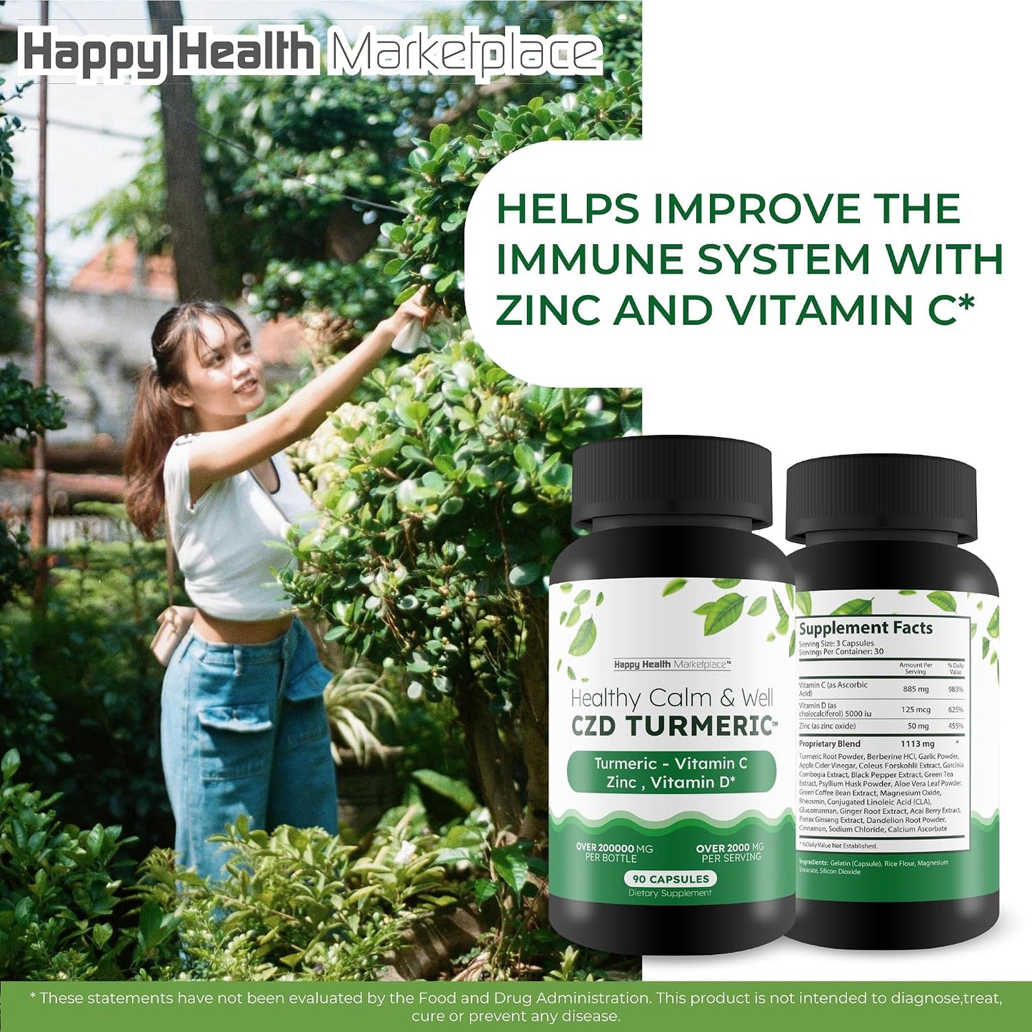 Healthy Calm & Well CDZ Capsules - Immune Support with Vitamin C, D, Zinc, Turmeric and Magnesium - görsel 6
