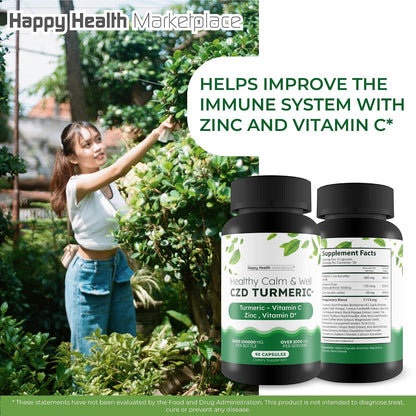 Healthy Calm & Well CDZ Capsules - Immune Support with Vitamin C, D, Zinc, Turmeric and Magnesium
