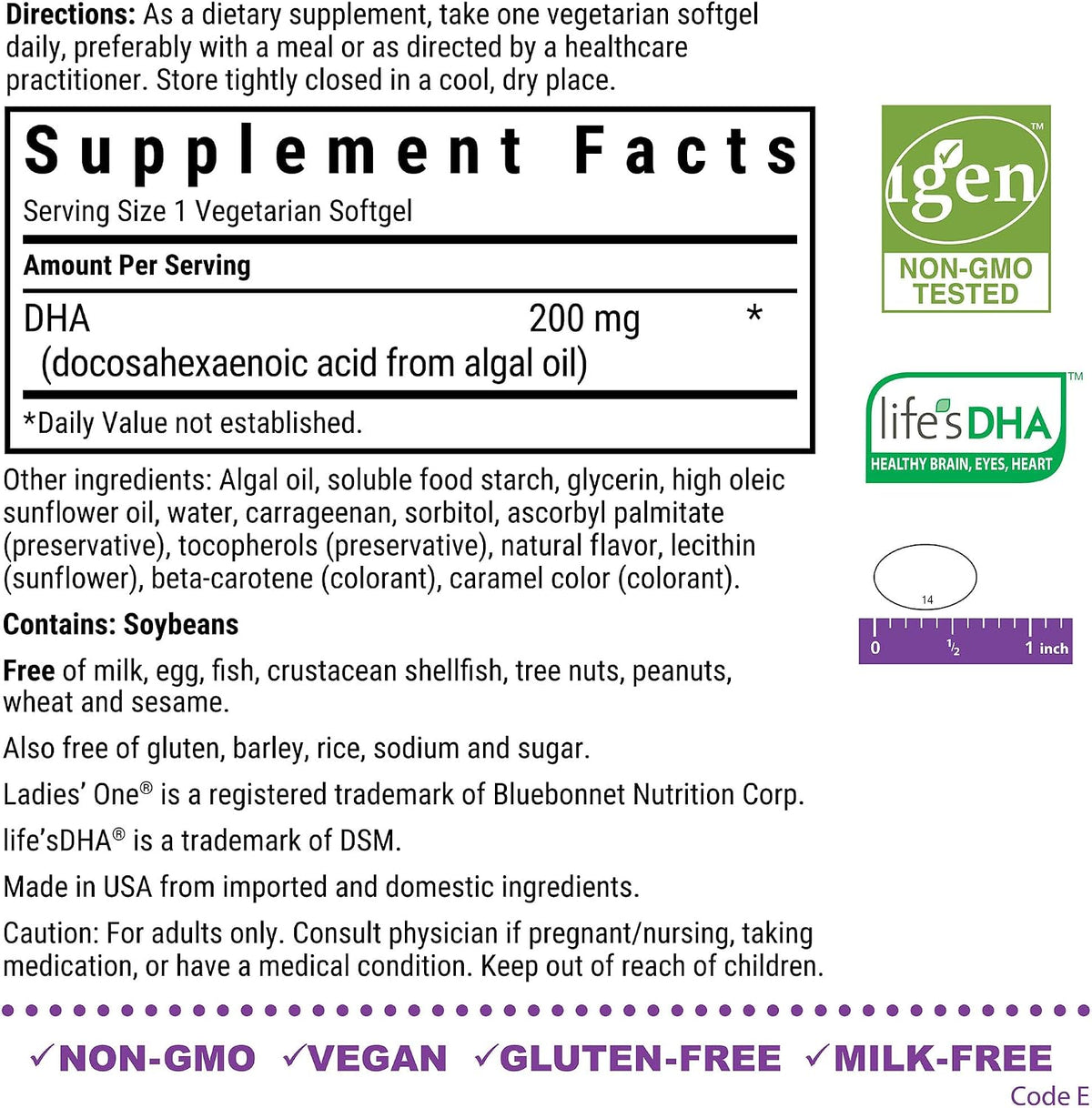 Bluebonnet Nutrition Ladies' One Prenatal DHA - 30 Vegan Softgels - görsel 2