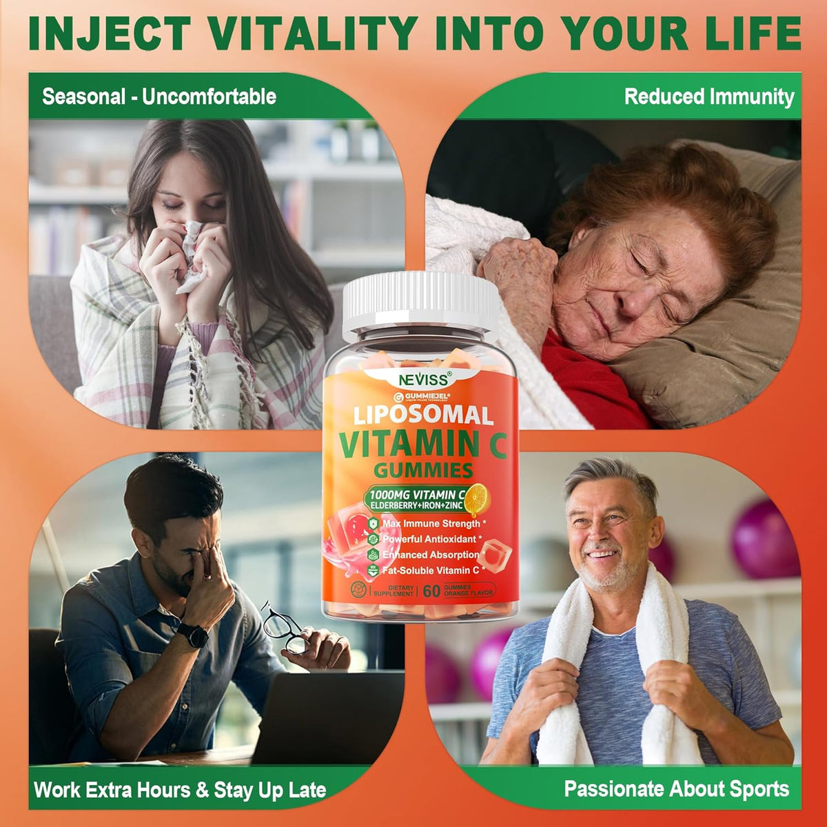 NEVISS Liposomal Vitamin C 1000mg Gummies with Elderberry, Zinc and Iron - görsel 6