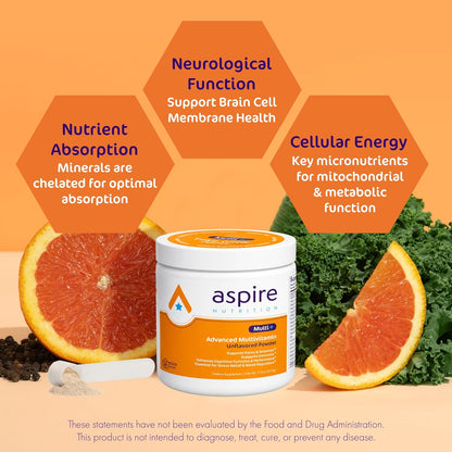 Aspire Multi+ Advanced Multivitamin Powder for Kids, Men & Women - Unflavoured