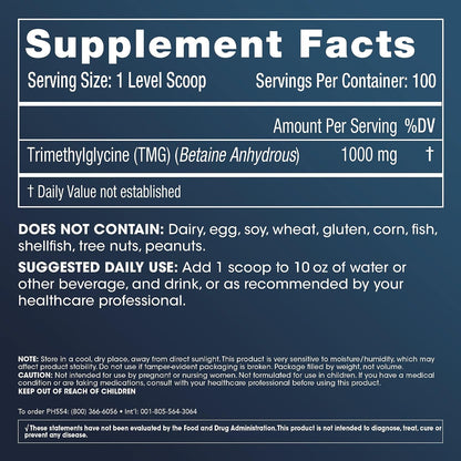 ProHealth Longevity TMG Pro 100g Bulk Powder (Trimethylglycine - Betaine Anhydrous) - Methylation Support