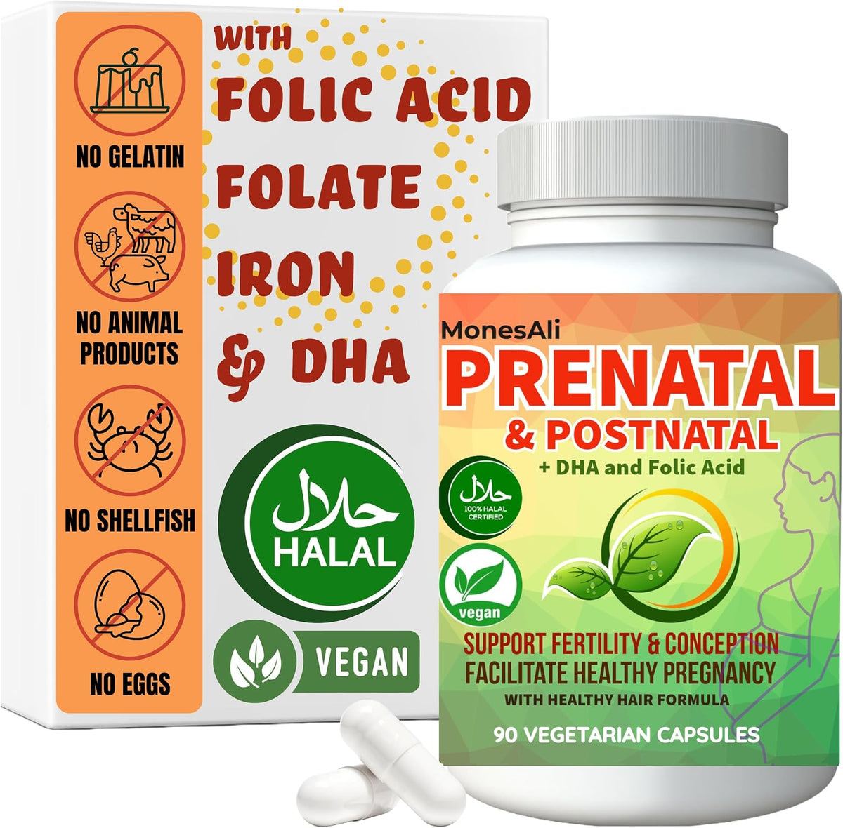 MonesAli Prenatal Gummies for Women - Vegan Halal Prenatal & Postnatal Multivitamin with Folate, DHA, Iron & Biotin - Supports Healthy Pregnancy, Postnatal Energy & Hair Health, 90 Count - görsel 8