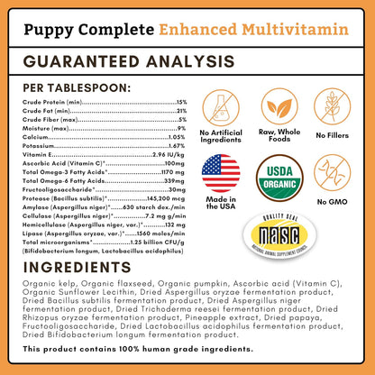 Wholistic Pet Organics Puppy Complete – Dog Multivitamin Powder for Puppies (45 Scoops)