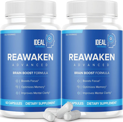 Reawaken Brain Boost Food Supplement for Memory – Advanced Formula (2 Pack, 120 Capsules)