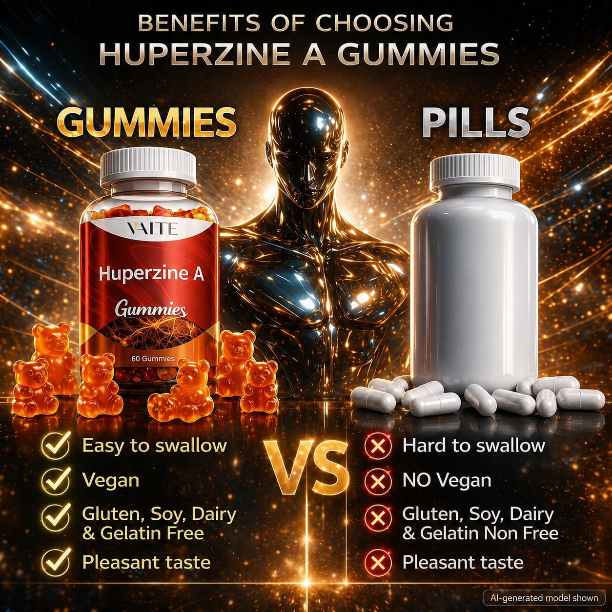 VAITE Huperzine A Gummies 200 mcg - Brain Supplement for Memory and Focus - 60 Vegan Chewables - görsel 5