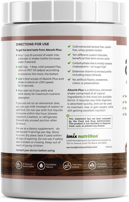 Absorb Plus Isolate Protein: Gut-Friendly Food Supplement with Vitamins & Minerals, Non-GMO, Gluten-Free, Mocha Grande (1 kg)