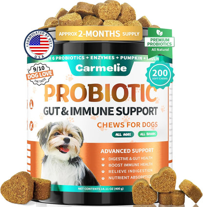 Probiotics for Dogs, Chicken Flavour (200 Chews) – Supports Digestive Health, Skin & Immunity