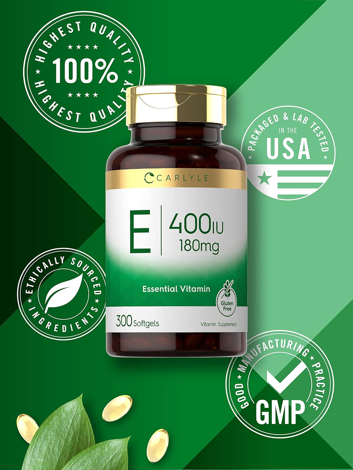 Carlyle Vitamin E 400 IU Softgels (180mg) | 300 Capsules | Non-GMO and Gluten-free Supplement - görsel 5