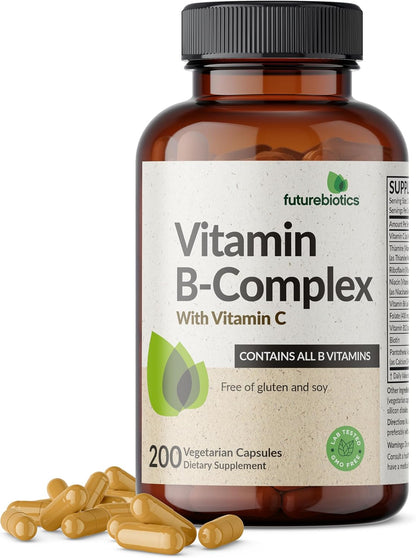 Futurebiotics Vitamin B Complex with Vitamin C - For Energy, Nervous System & Immune Health (200 Vegetarian Capsules)