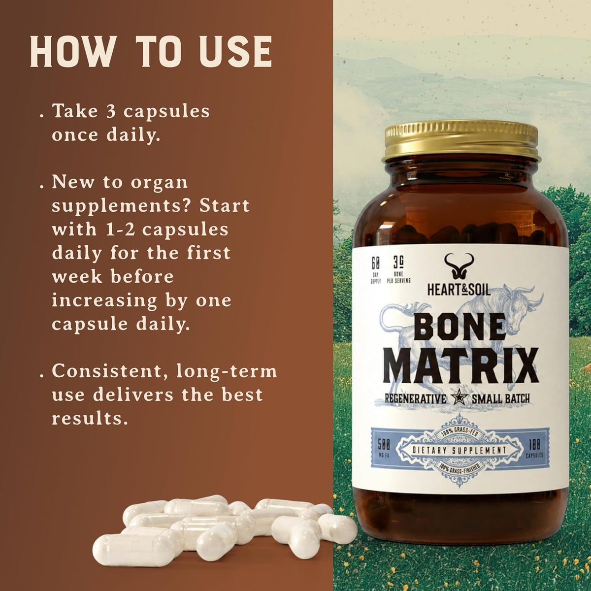 HEART & SOIL Grass Fed Bone Matrix — Supports Bone and Joint Health, Strength, and Flexibility (180 Capsules) - görsel 9