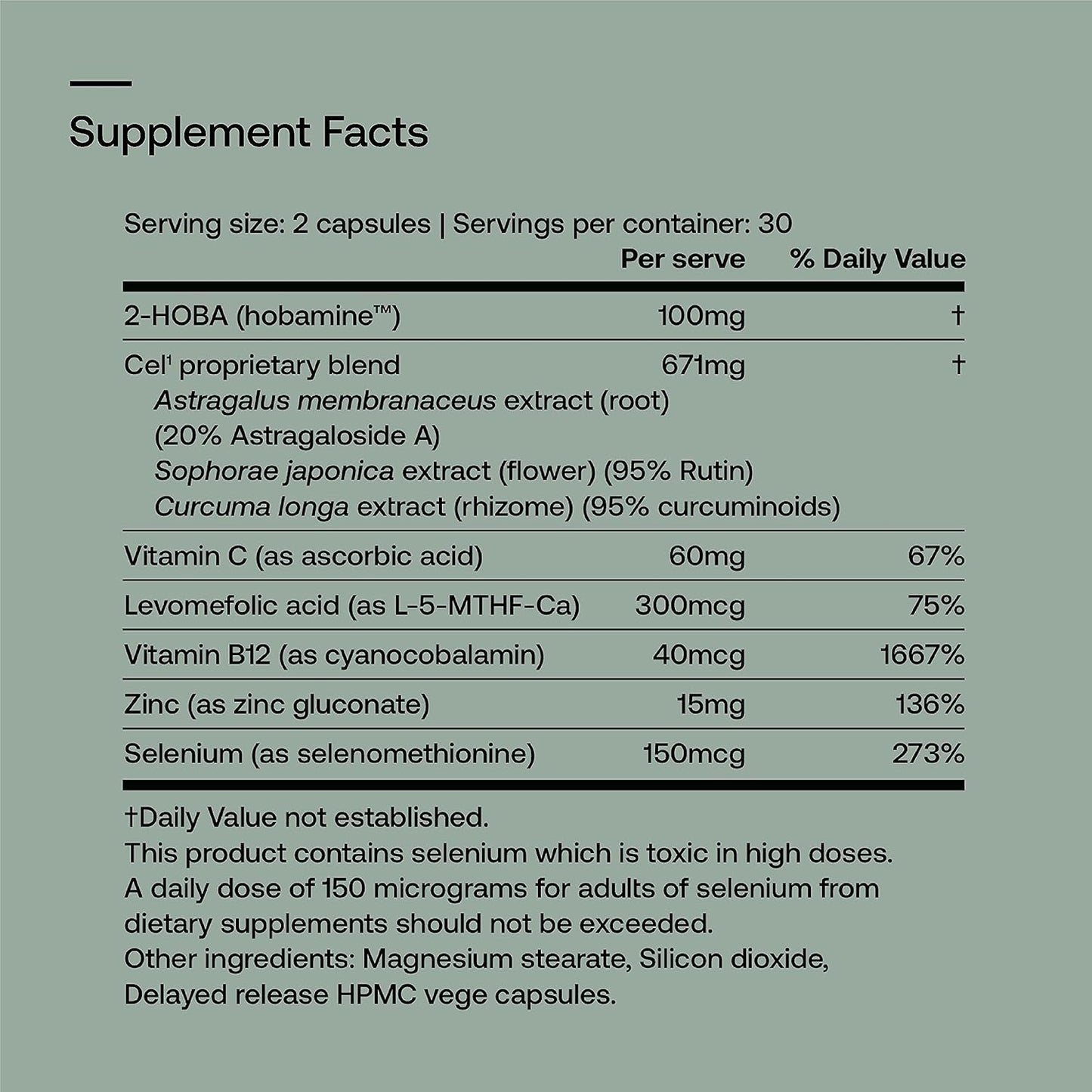 SRW Laboratories Cel¹ Stability | Stem Cell Supplement with 2-HOBA - Supports Stress Defence, DNA Structure & Youthful Cell Function | 60 Capsules - görsel 3