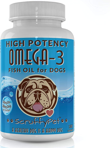 Pure Omega-3 Wild Fish Oil for Dogs with Vitamin E - High EPA & DHA Soft gel capsules (1000 mg) 180 ct