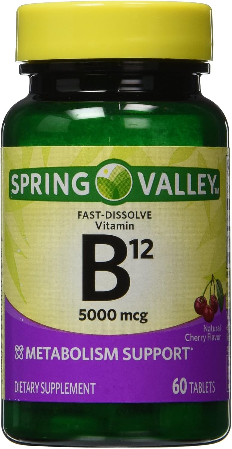 Spring Valley Vitamin B-12 5000 mcg Sublingual, Cherry Flavour, 60 Microlozenges - görsel 1