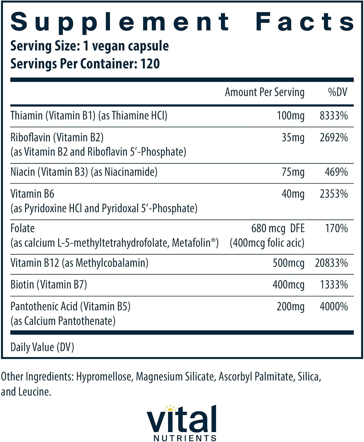 Vital Nutrients Vitamin B-Complex - High-Potency Methylated B Vitamins, Vegan, 120 Capsules - görsel 2