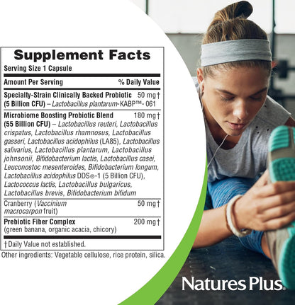 NaturesPlus GI Natural Probiotic for Women - 30 Capsules - Digestive & Immune Support, Urinary Tract Health - with Cranberry - Gluten-free - 30 Servings