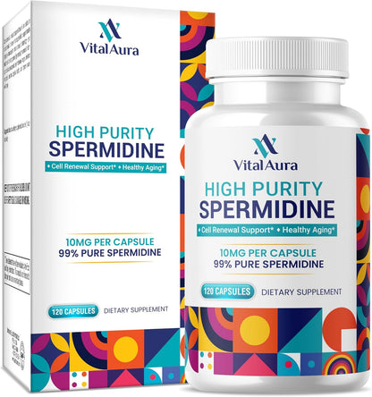 Vital Aura Spermidine Supplement – 10mg, 120 Capsules (4-Month Supply) for Cellular Health and Healthy Ageing