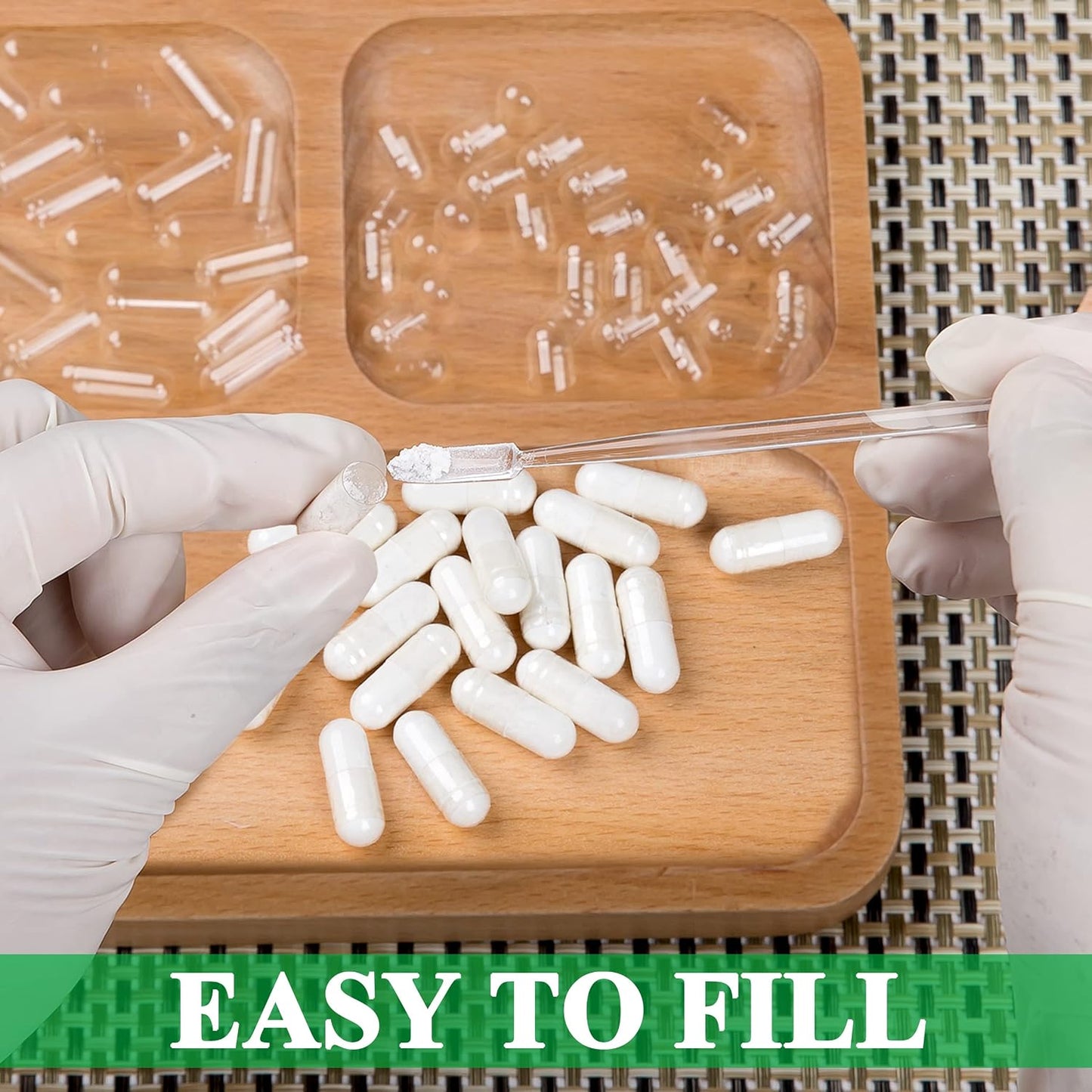 wananfu Size 2 Empty Capsules Vegetarian (1000 Count) Bundle with 2 Micro Lab Spoons, Clear Fillable Veggie Capsules Size 2 for Making Your Own Supplements - görsel 3