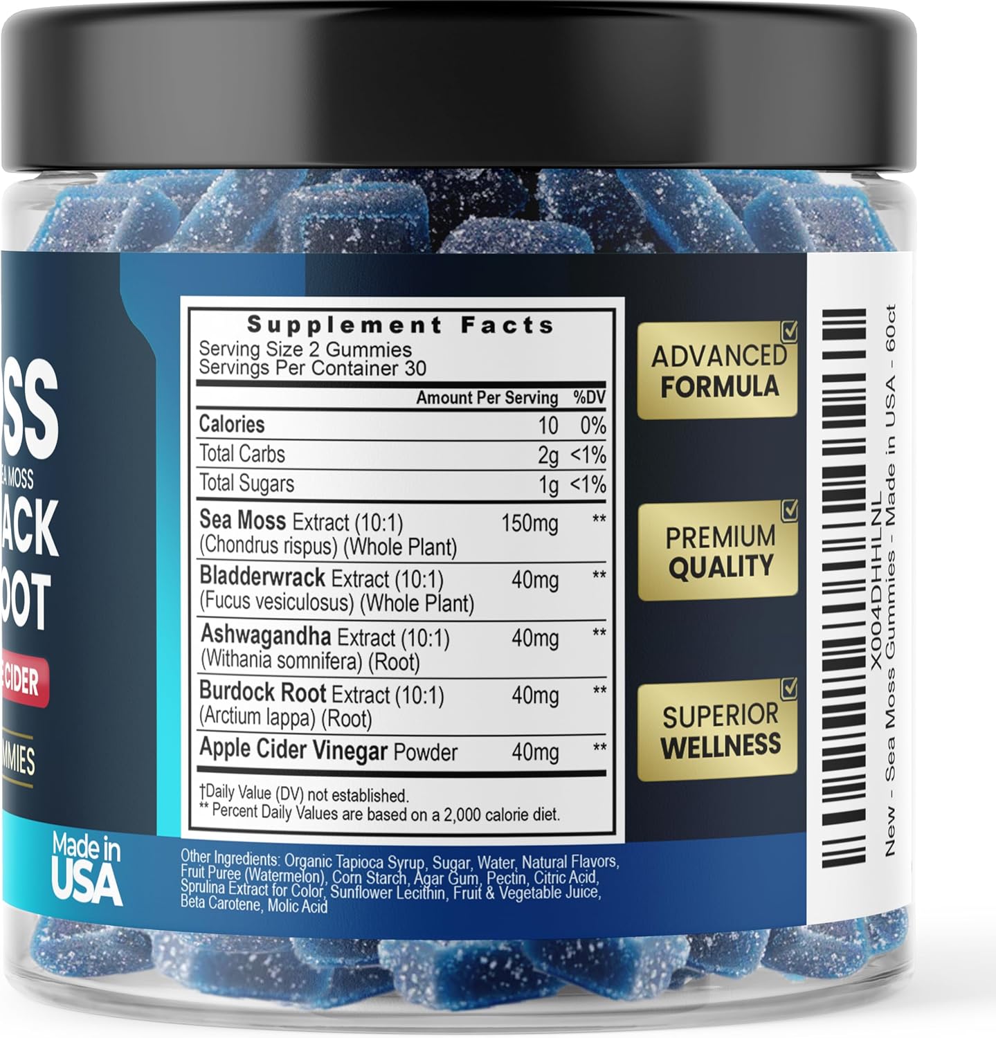 Vitamax Irish Sea Moss Gummies – Multi-Mineral Supplement with Sea Moss, Bladderwrack, Ashwagandha, Burdock Root & ACV – 60ct - görsel 3