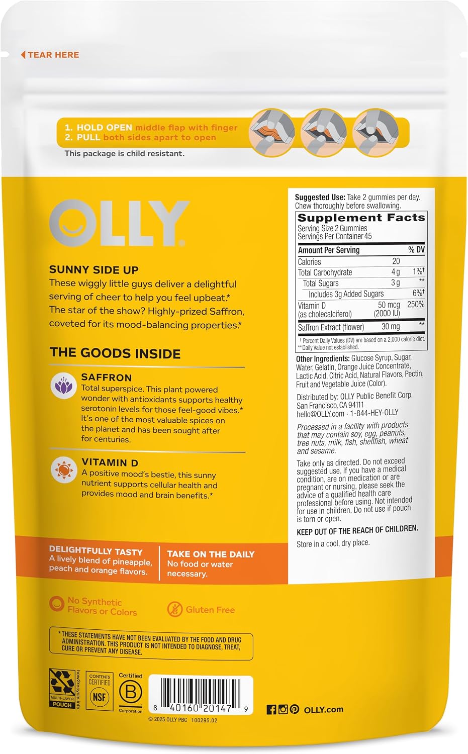 OLLY Hello Happy Gummy Worms – Mood Support with Vitamin D & Saffron, Tropical Zing, 90 Count - görsel 7