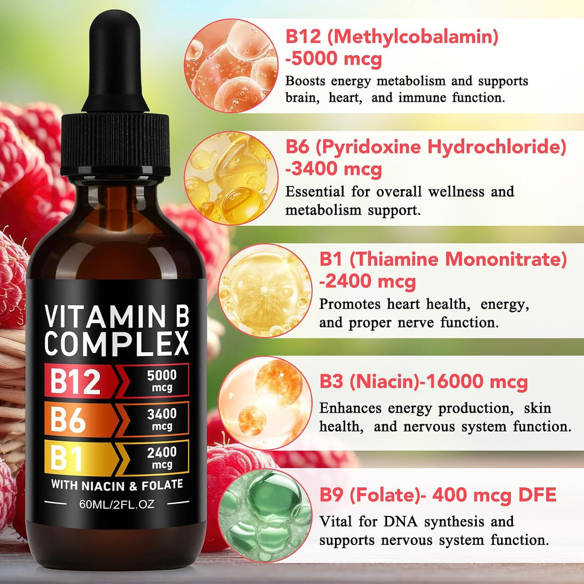 Frovetani Organic Vitamin B Complex - Liquid B Complex with Methylcobalamin B12 for Sustained Energy - görsel 9