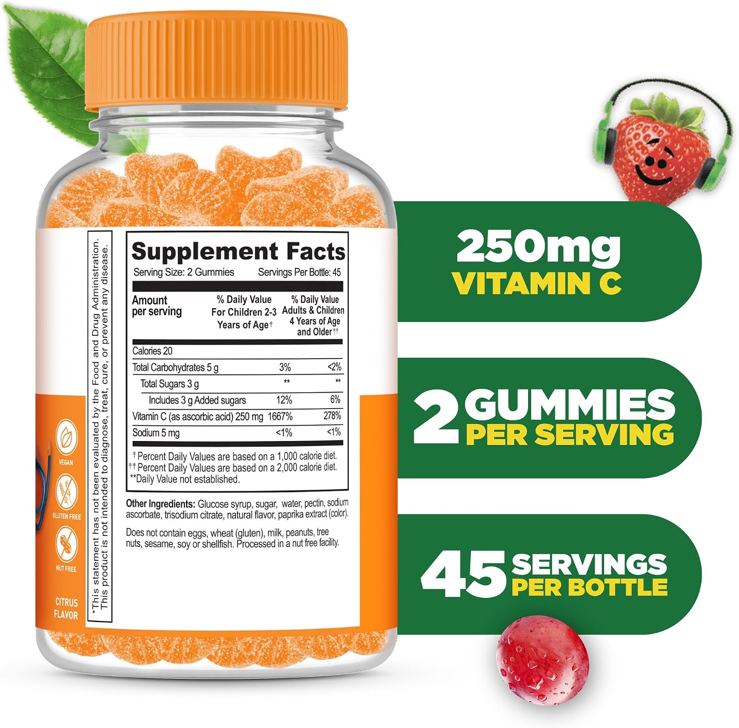 Lifeable Kids Vitamin C Gummies | 250mg | Vegan, Non-GMO, Great Tasting Orange | 90 Gummies - görsel 2