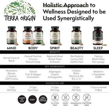 TERRA ORIGIN Veggie Superfood Supplement - 90 Veggie Capsules - Natural Antioxidant for Adults