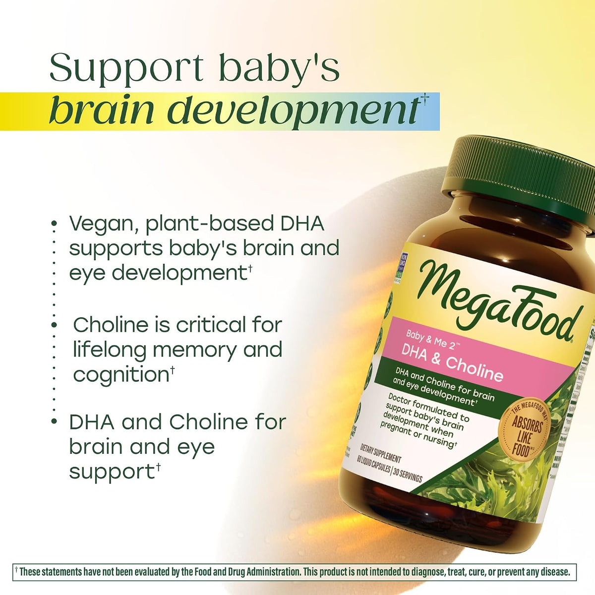 MegaFood Baby & Me 2 Prenatal DHA & Choline Supplement, Vegan, 60 Liquid Capsules - görsel 4