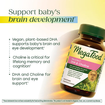 MegaFood Baby & Me 2 Prenatal DHA & Choline Supplement, Vegan, 60 Liquid Capsules