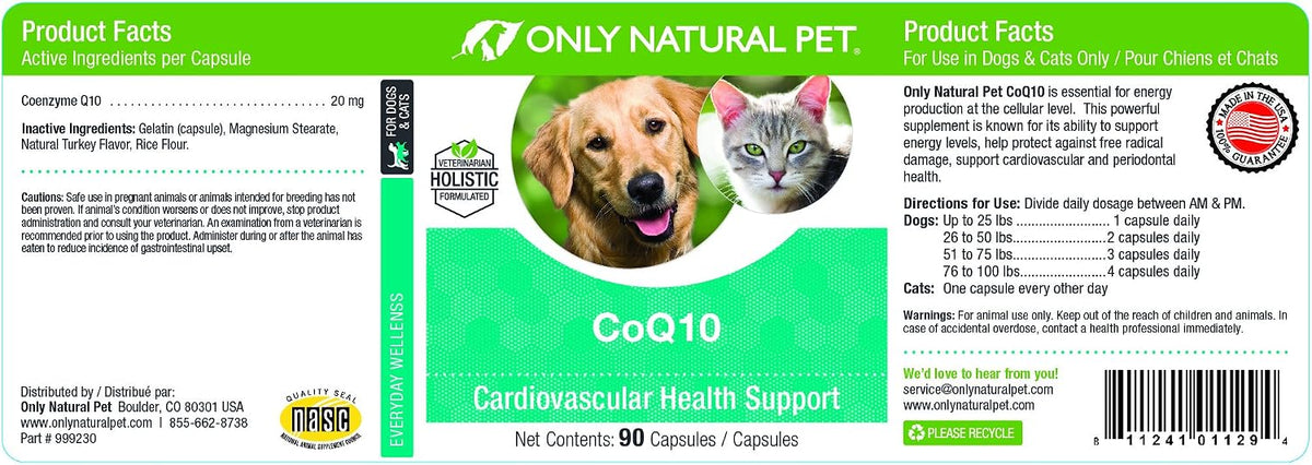 Only Natural Pet CoQ10 Capsules for Dogs & Cats – Coenzyme Q10 Ubiquinone Supplement – 90 Count - görsel 4