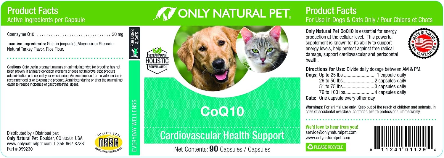 Only Natural Pet CoQ10 Capsules for Dogs & Cats – Coenzyme Q10 Ubiquinone Supplement – 90 Count - görsel 4