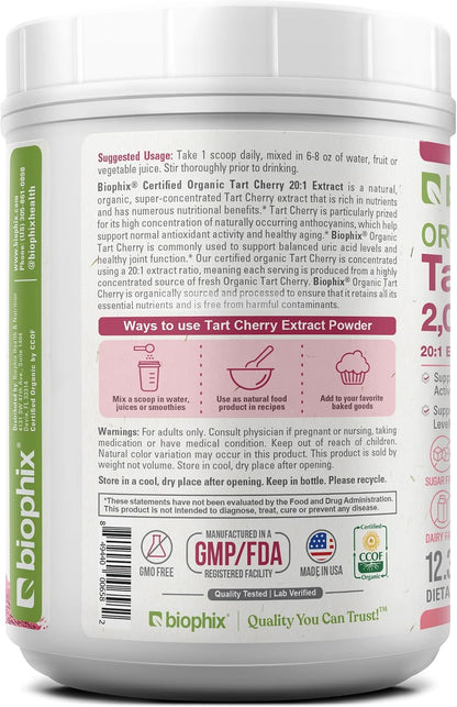 biophix Organic Tart Cherry Powder - 20:1 Extract, 350 g - Antioxidant-Rich Superfood - Supports Heart & Digestive Health - Natural Flavour - No Added Sugar
