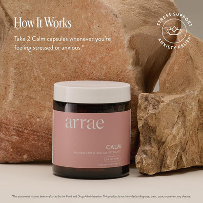 Arrae Calm Cortisol Manager - 60 Stress & Panic Relief Capsules - Mood Support Supplement with L-Theanine, Inositol, Passionflower, & Magnesium to Help You Feel Zen