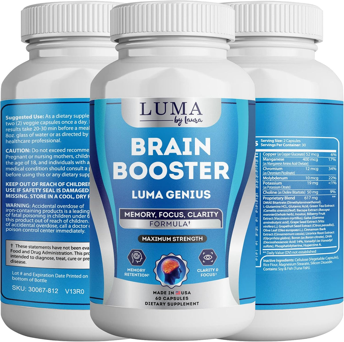 Luma By Laura Brain Support Supplement - Natural Nootropic for Cognitive Function with GABA and Green Tea Extract (60 Capsules) - görsel 2