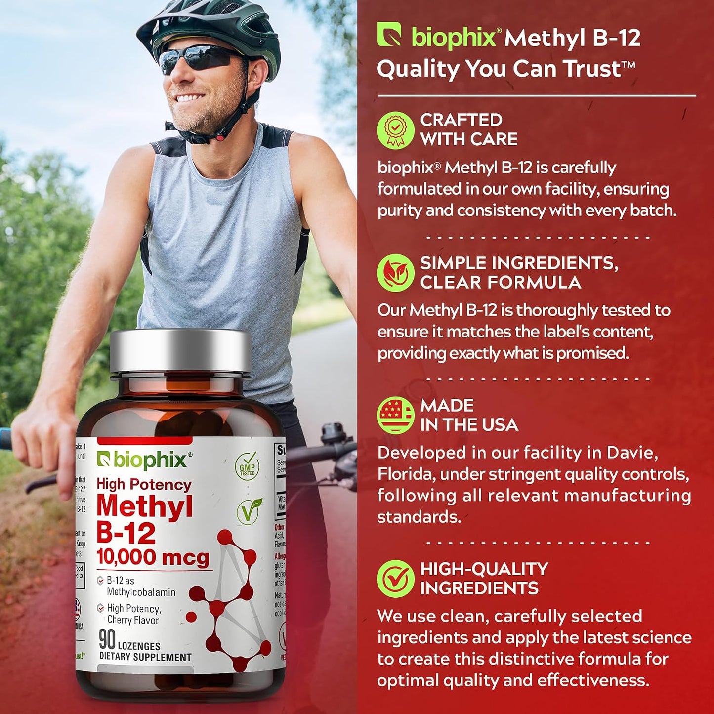 biophix Methyl B-12 10000 mcg 90 Vegan Lozenges Cherry Flavour Extra Strength - görsel 7
