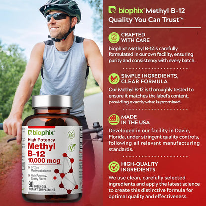 biophix Methyl B-12 10000 mcg 90 Vegan Lozenges Cherry Flavour Extra Strength