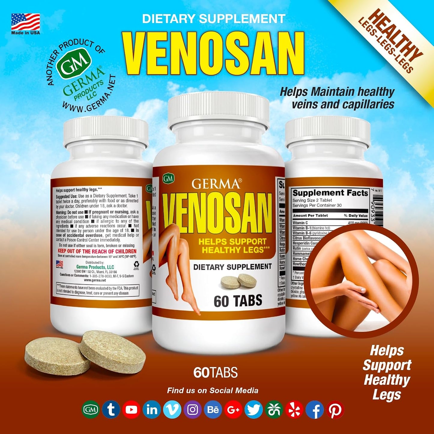 Germa Venosan Food Supplement - Supports Vein Wall Strength, 60 Tablets - görsel 6