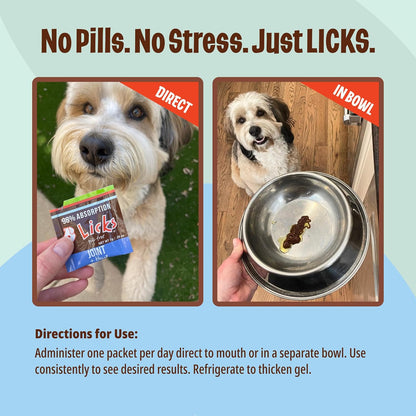 Licks Joint & Heart Support - Mobility, Joint Comfort & Heart Health Support for Dogs - MSM, Omega-3 & Vitamin E - Pill-Free Gel Packets - Chicken Flavour - 30 Packets
