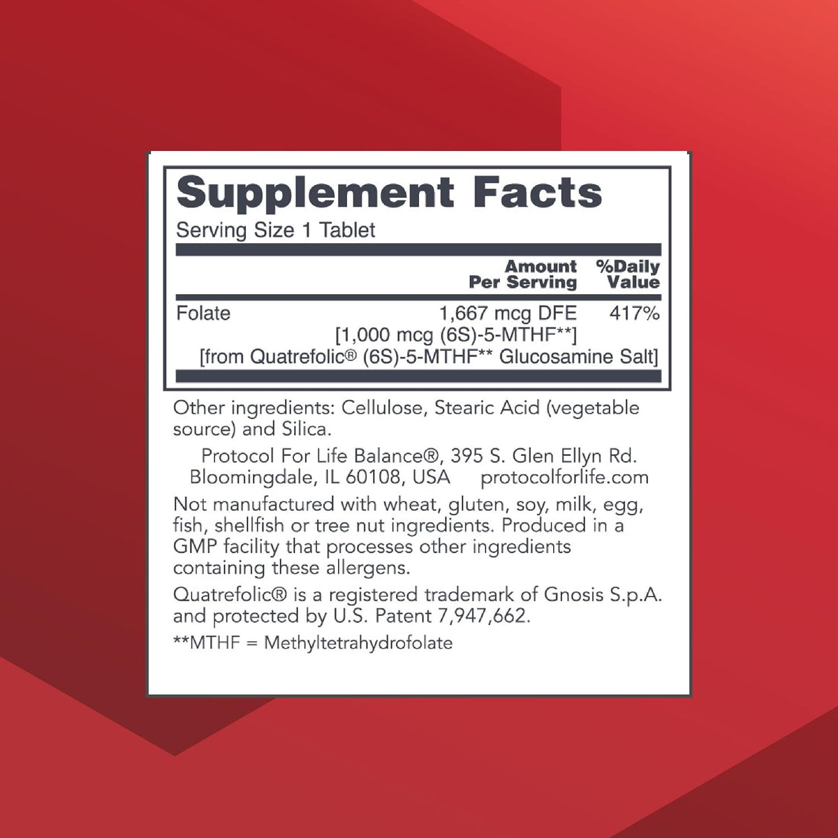 PROTOCOL FOR LIFE BALANCE 5-Methylfolate 1,000mcg - Superior Methyl Folate Bioavailability - for Brain Support - Folate Supplement for Women & Men - Kosher & Vegan - 90 Tabs - görsel 2