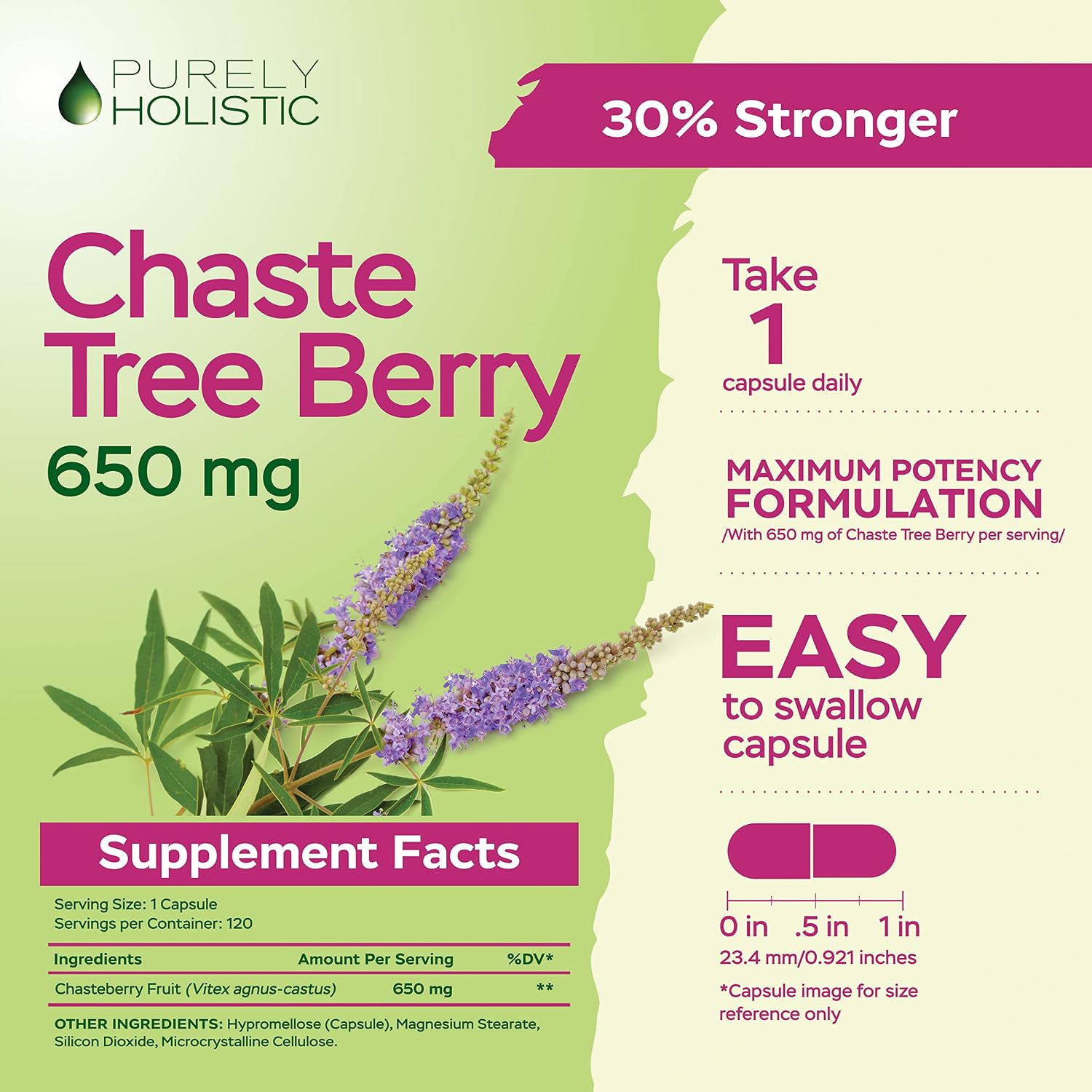 Purely Holistic Chasteberry Vitex Supplement 650mg - 4 Month Supply 120 Vegan Capsules Agnus-Castus Chaste Tree Berry Capsules Supports Normal Hormone Balance for Women - görsel 4