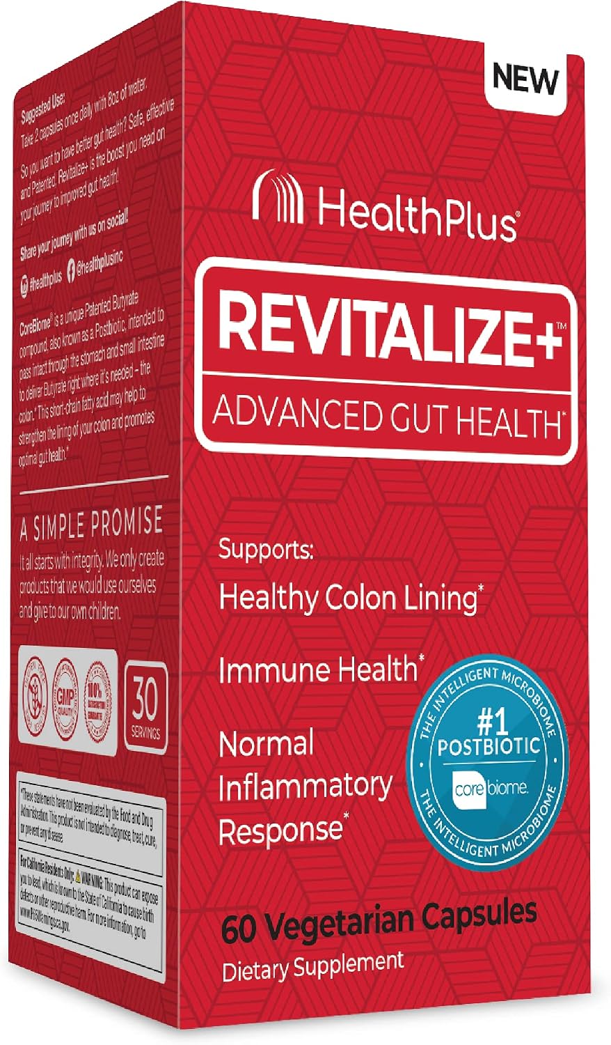 Health Plus Revitalise+ CoreBiome Butyrate Postbiotic for Complete Digestive Health - 60 Capsules - görsel 1