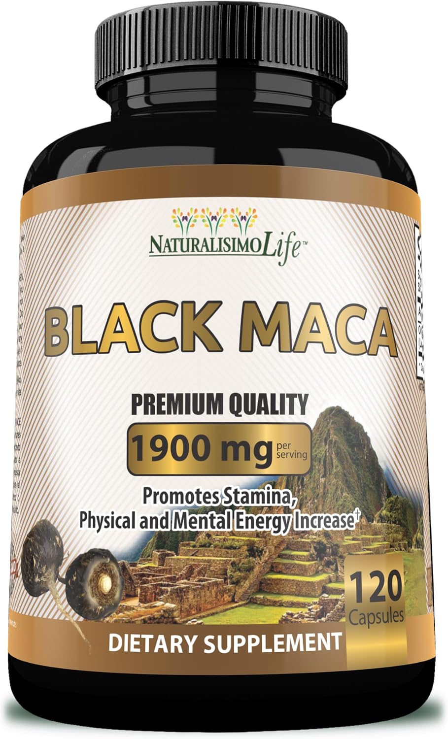 Organic Black Maca 1,900 mg per Serving – Natural Energy Support, Peruvian Maca for Men & Women, 120 Capsules - görsel 1