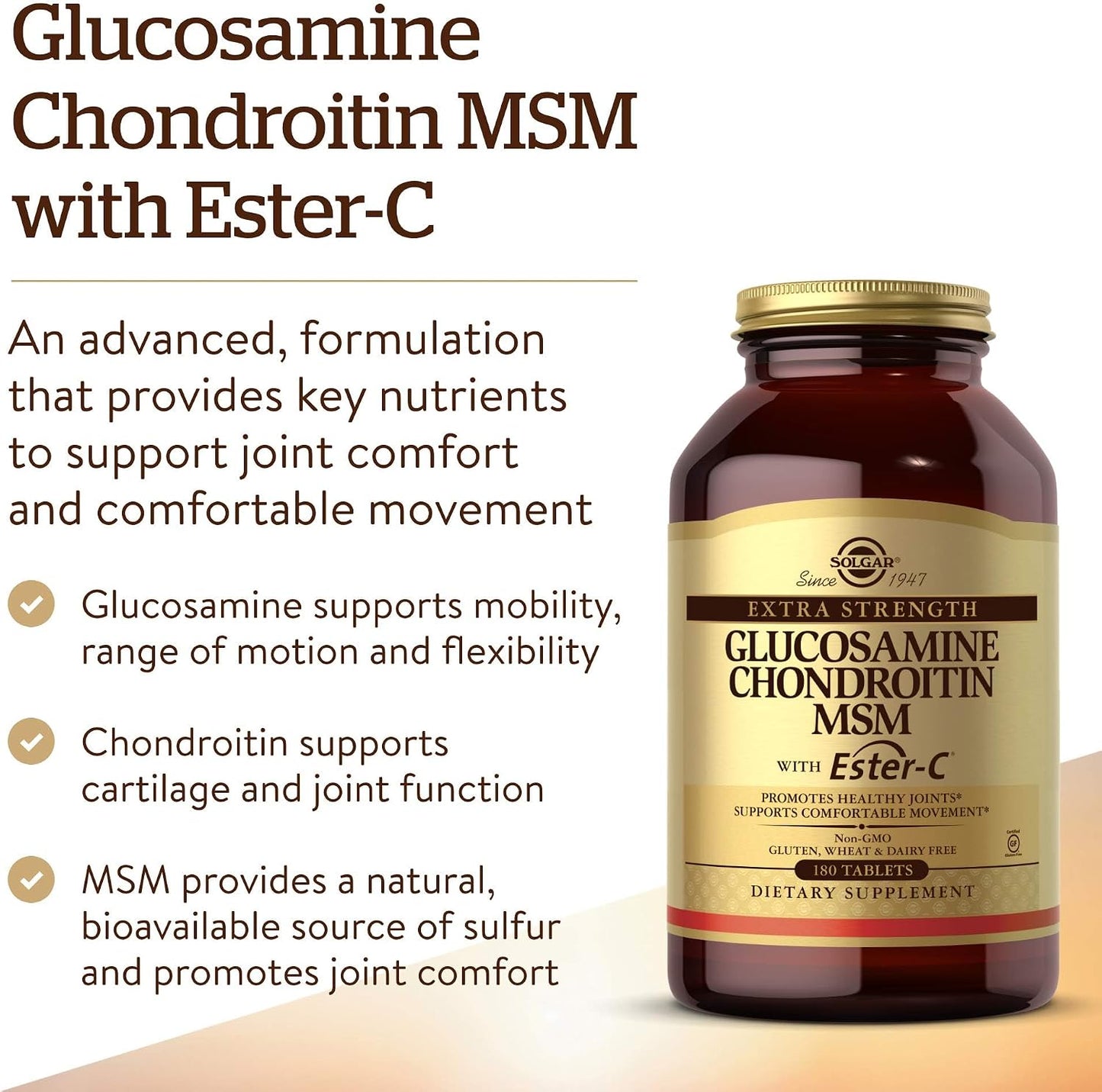Solgar Extra Strength Glucosamine Chondroitin MSM with Ester-C, 180 Tablets - görsel 3