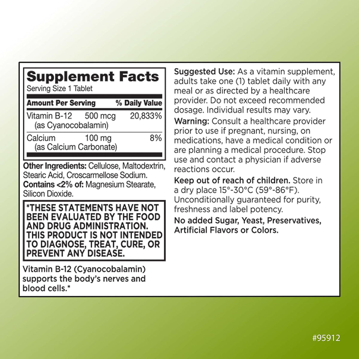 Quality Choice Vitamin B12 500 mcg Tablets – Energy Metabolism & Nervous System Support – 100 Tablets - görsel 2