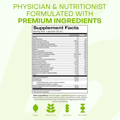 Healthycell Vegan Daily Multivitamin Liquid Supplement with Iron and Omega-3 – 30 Gel Sachets