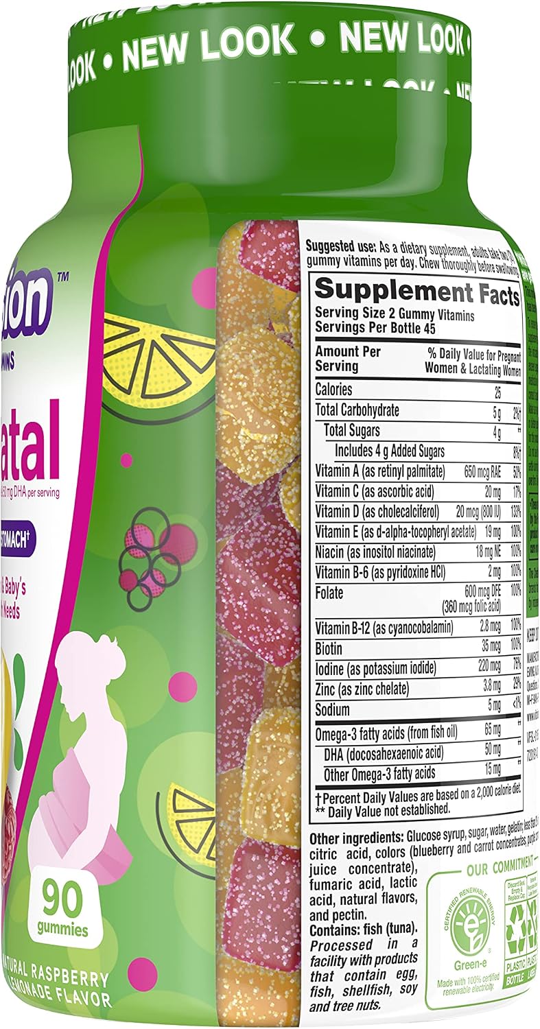 Vitafusion Prenatal Gummy Vitamins - Natural Lemon & Raspberry Lemonade Flavours - 90 Gummies - görsel 3