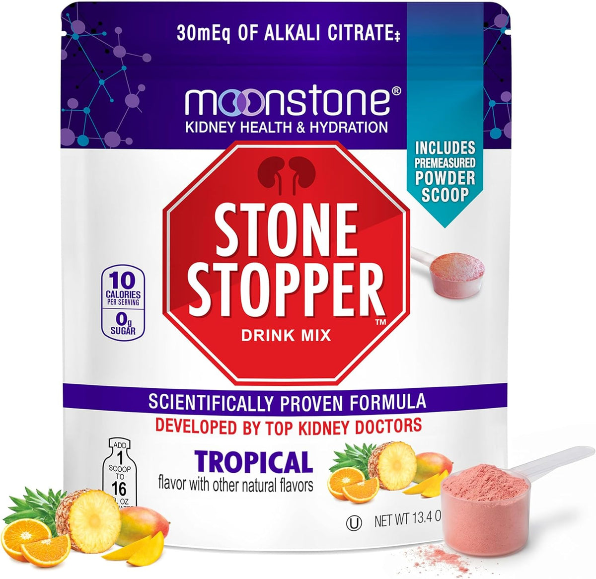 Moonstone Stone Stopper Drink Mix, Tropical, Kidney Support Supplement, 30 Day Supply - görsel 1