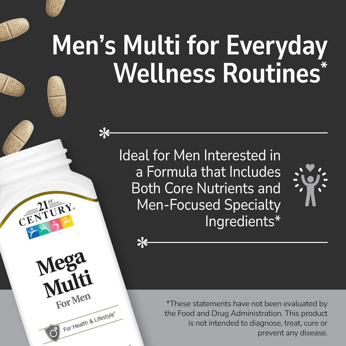 21st Century Mega Multi for Men Multivitamin with Saw Palmetto & Ginseng, 90 Tablets - görsel 3