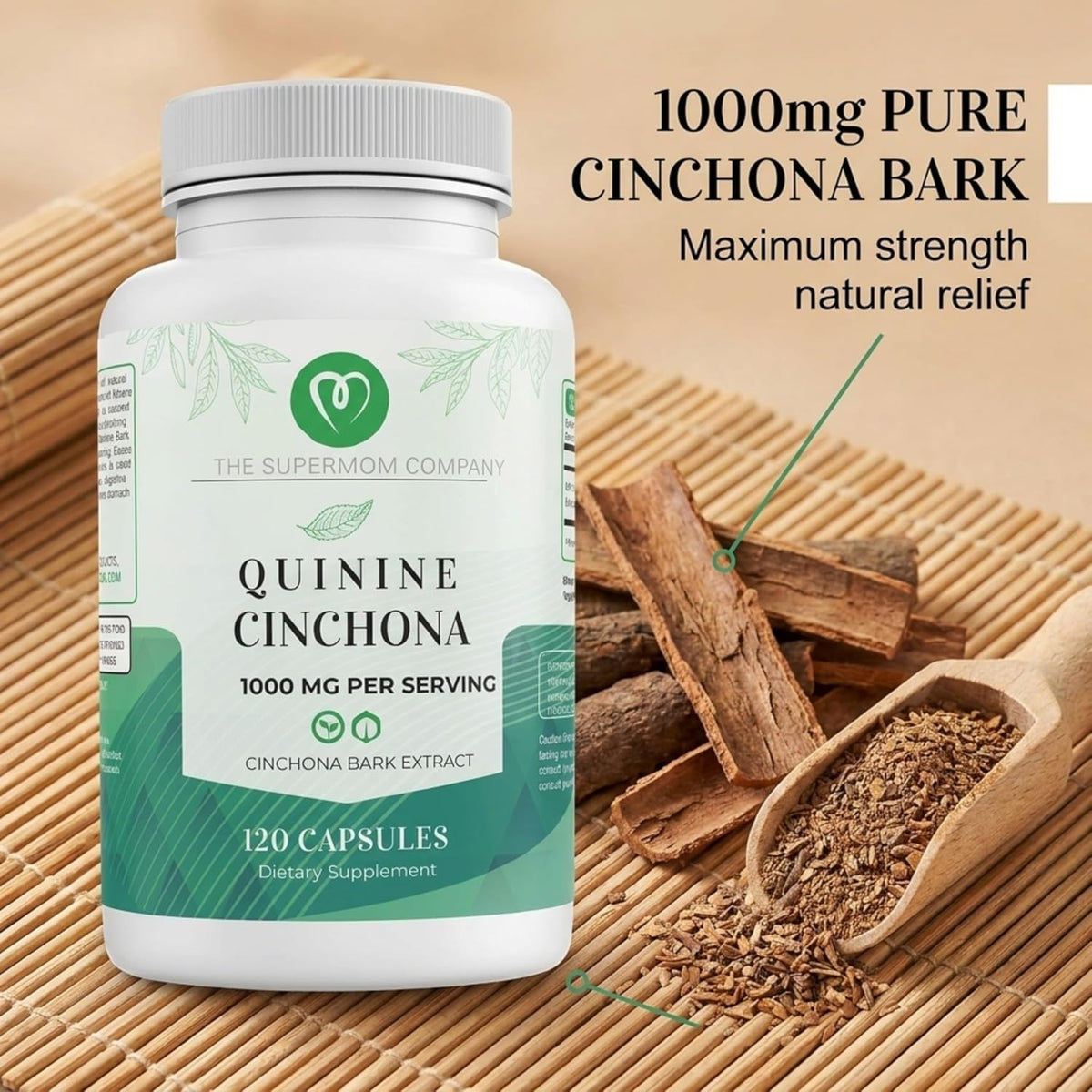 Quinine Cinchona Bark Extract 1000 mg – Herbal Food Supplement – 120 Capsules - görsel 2